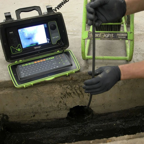 Video inspections for smaller drains require a small but powerful camera ithat is pushed through the line by hand.